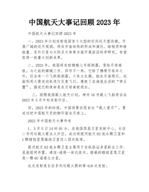 中国航天大事记回顾2023年