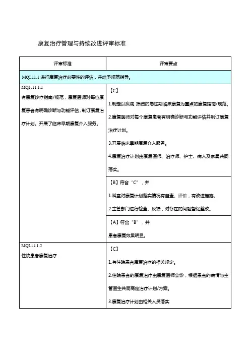 康复治疗管理与持续改进评审标准