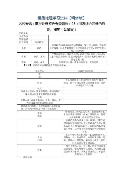精修版名校专递：高考地理特色专题讲练(23)河流综合治理的原则、措施(含答案)