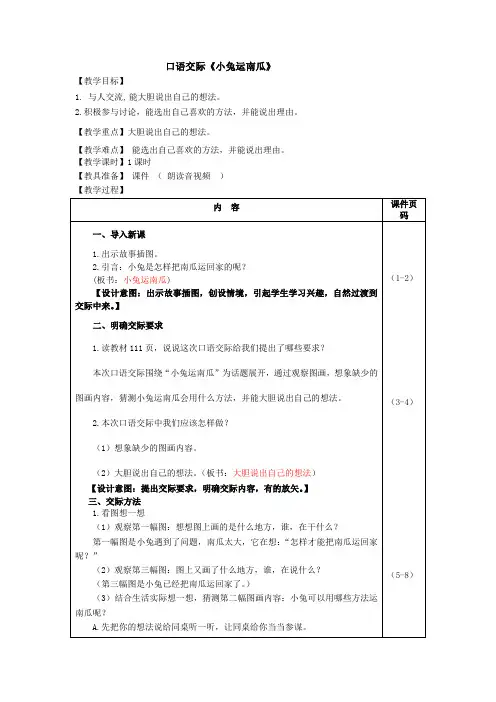 口语交际：小兔运南瓜(教案)