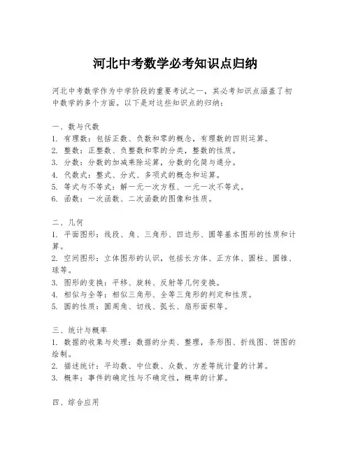 河北中考数学必考知识点归纳