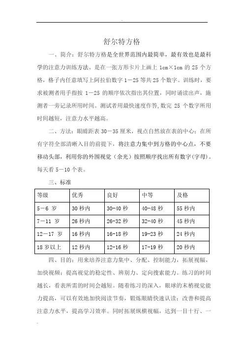 舒尔特方格-可A4纸打印