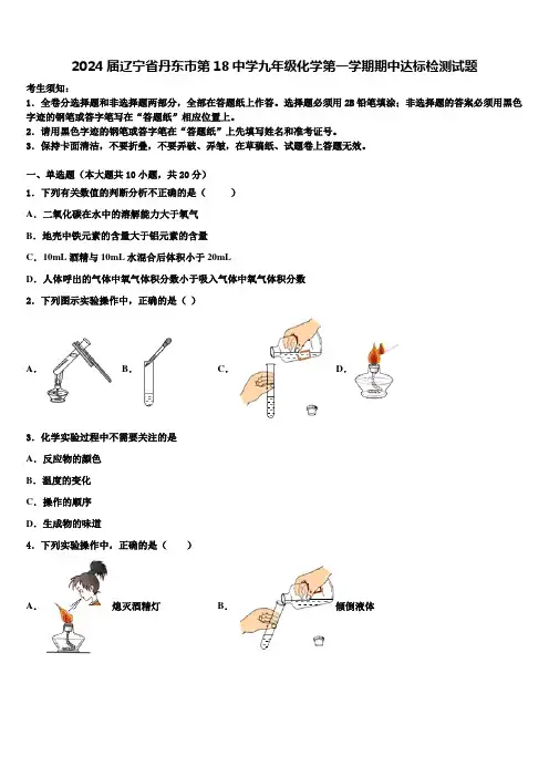 2024届辽宁省丹东市第18中学九年级化学第一学期期中达标检测试题含解析