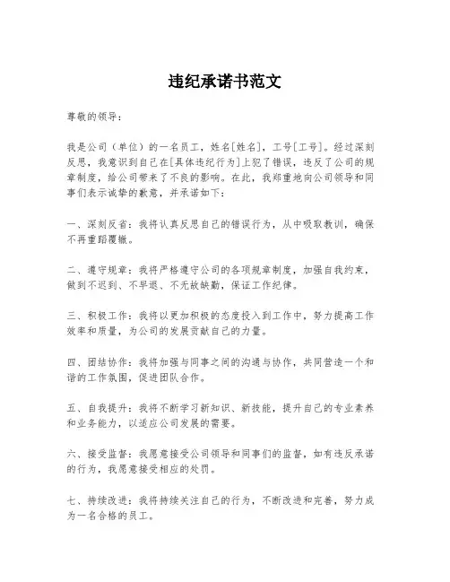 违纪承诺书范文