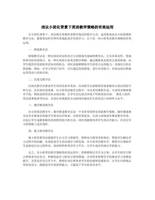 浅议小班化背景下英语教学策略的有效运用
