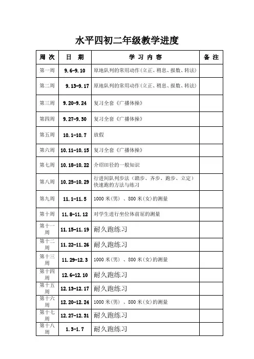 初二体育教学进度