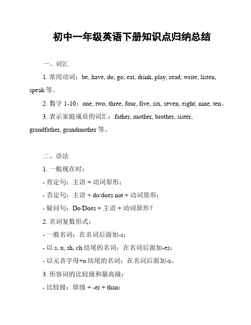初中一年级英语下册知识点归纳总结