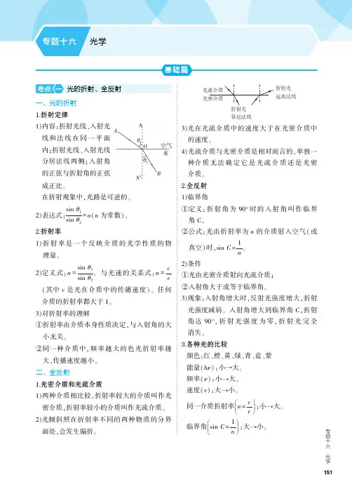 高考物理   专题十六光学  PDF教参电子书——知识讲解册