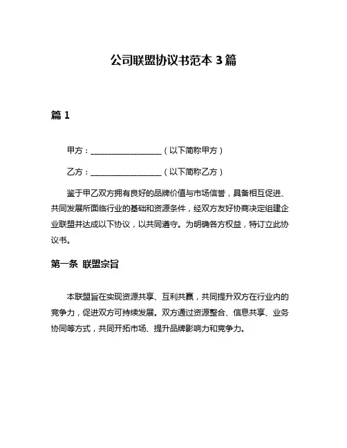 公司联盟协议书范本3篇
