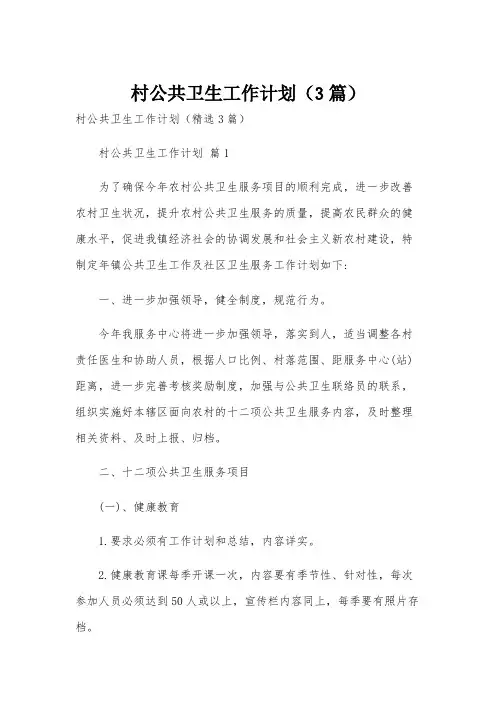 村公共卫生工作计划(3篇)