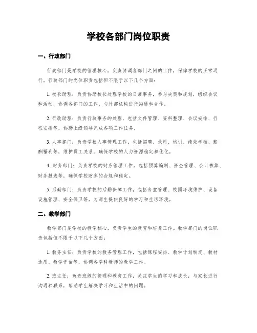 学校各部门岗位职责