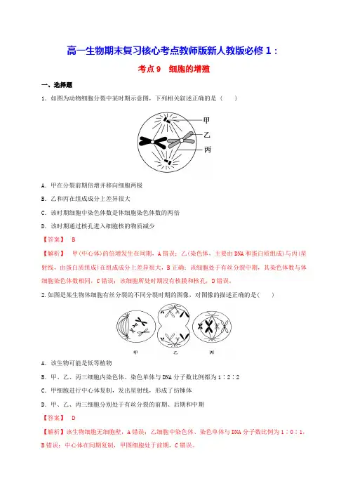 高一生物期末复习核心考点09细胞的增殖教师版新人教版必修1(含答案)