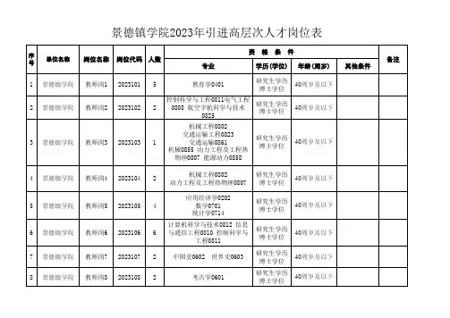 景德镇学院2023年引进高层次人才岗位表