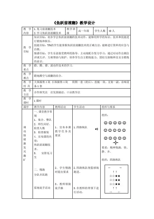 高中体育与健康_鱼跃前滚翻教学设计学情分析教材分析课后反思