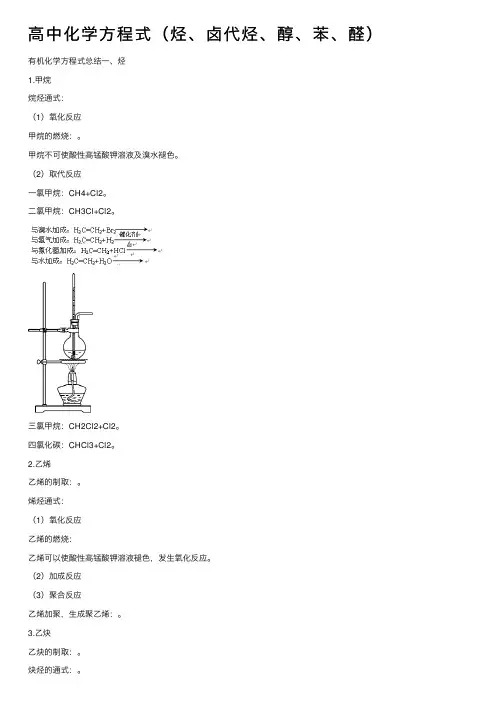 高中化学方程式（烃、卤代烃、醇、苯、醛）