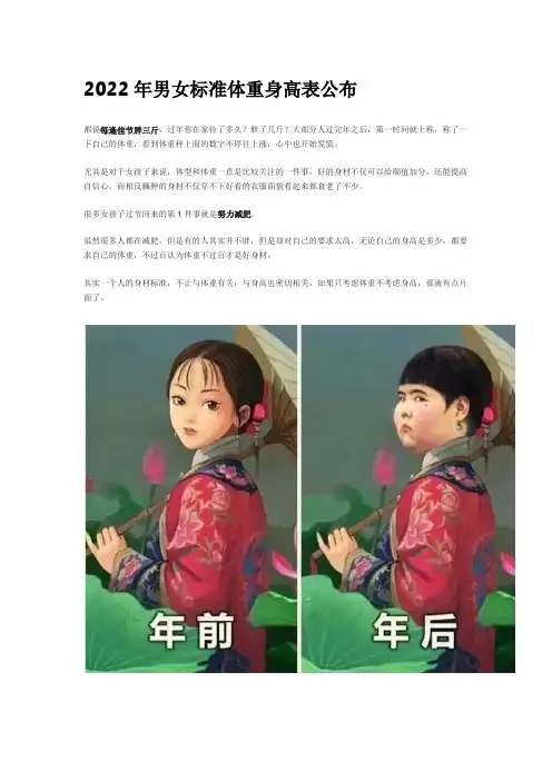 身高标准体重对照表2022成人