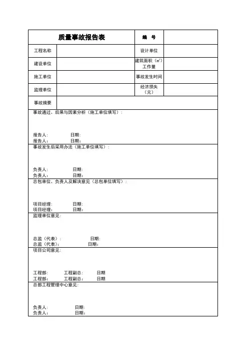 质量事故报告表样本
