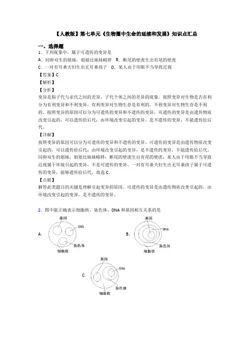 【人教版】第七单元《生物圈中生命的延续和发展》知识点汇总