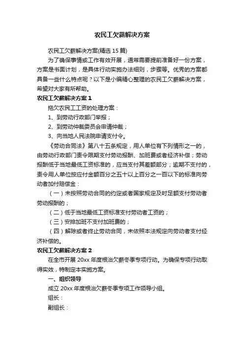 农民工欠薪解决方案（精选15篇）