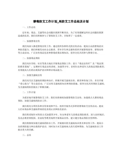 禁毒防艾工作计划_局防艾工作总结及计划