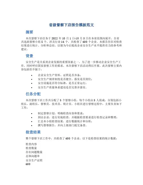 督察下店报告模板范文