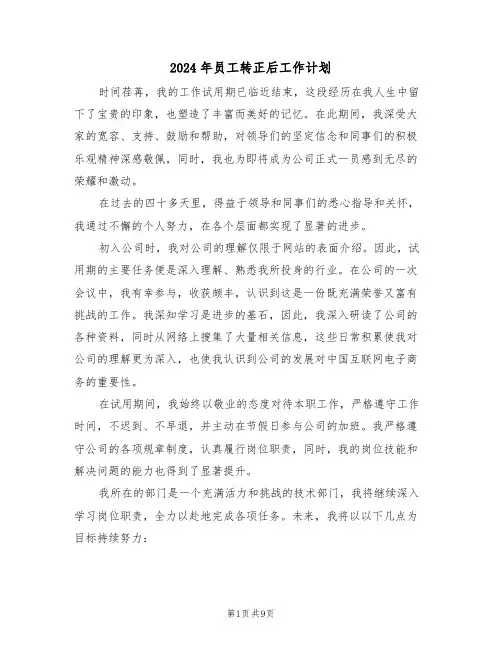 2024年员工转正后工作计划（6篇）