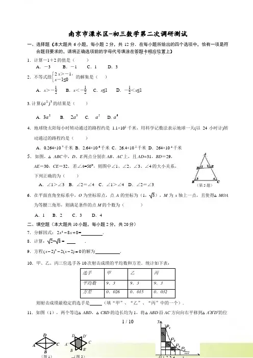 南京市溧水区中考数学二模试卷及答案