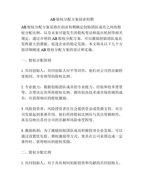 AB股权分配方案创业初期