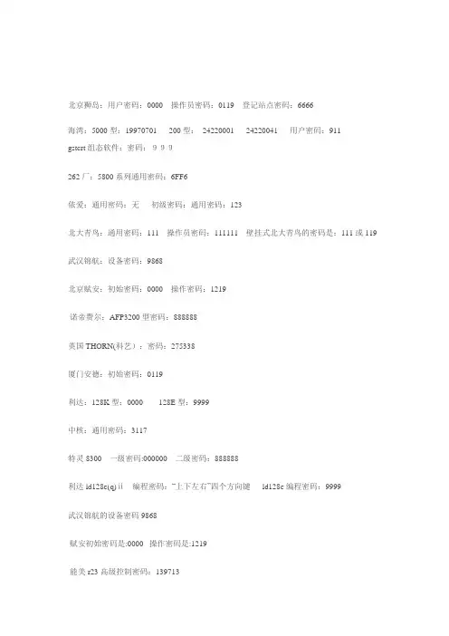 最新消防主机密码大全