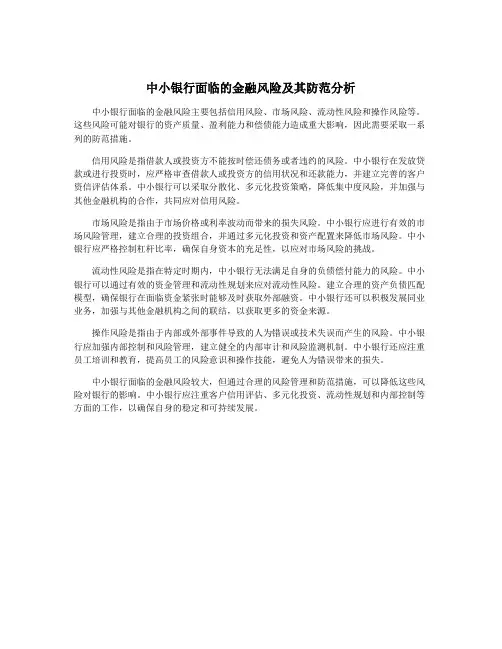 中小银行面临的金融风险及其防范分析