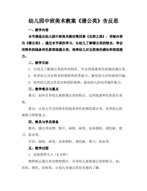 幼儿园中班美术教案《蒲公英》含反思