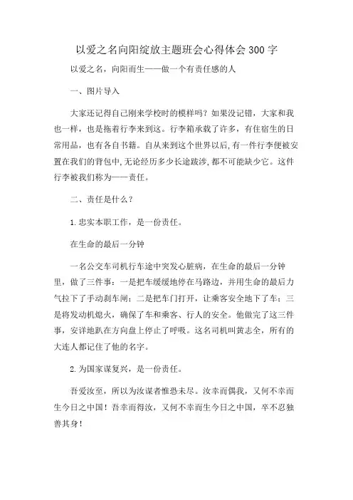 以爱之名向阳绽放主题班会心得体会300字