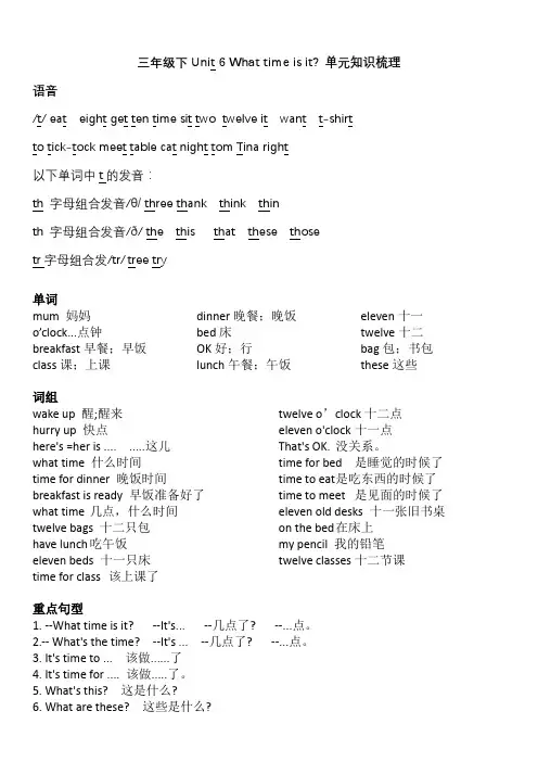 Unit 6 What time is it ？单元知识梳理