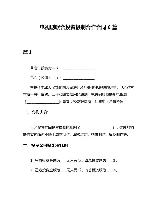 电视剧联合投资摄制合作合同6篇