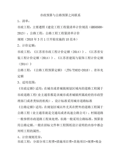 公路与市政定额比较