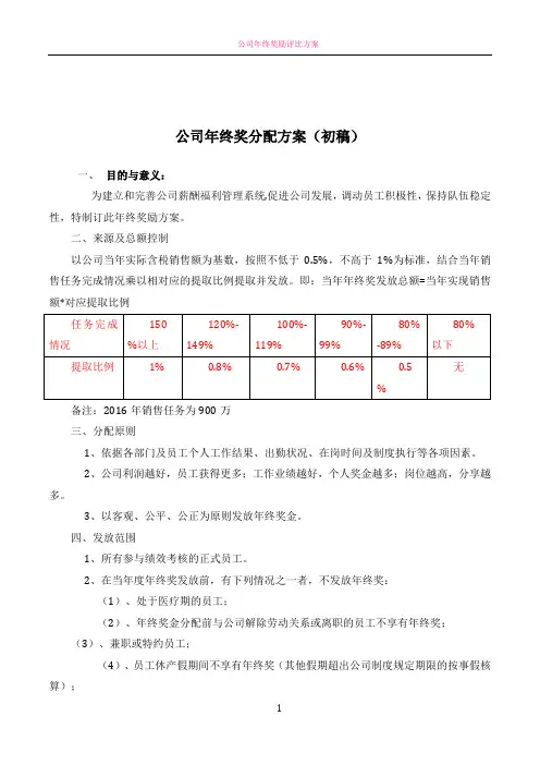 公司年终奖分配方案