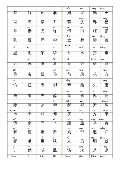 百家姓全文拼音版A4打印