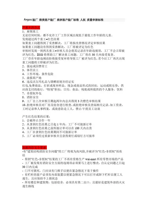 Argos验厂 欧美客户验厂 欧洲客户验厂标准 人权 质量审核标准