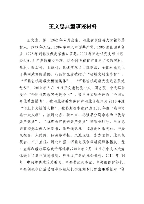 王文忠典型事迹材料