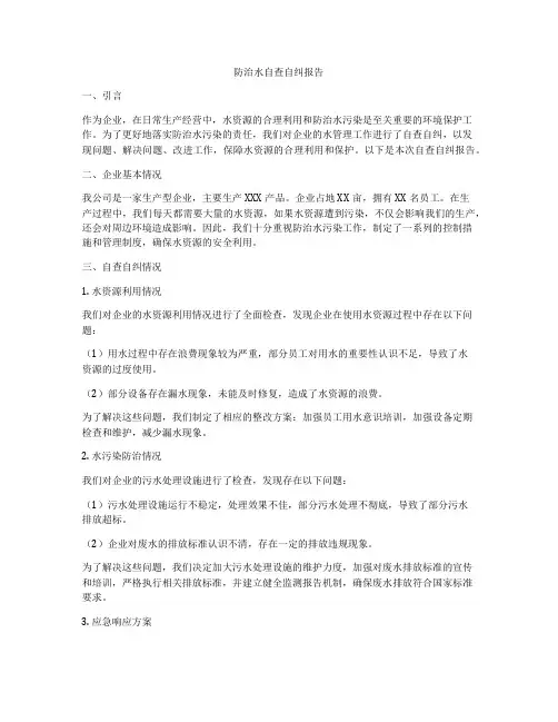 防治水自查自纠报告