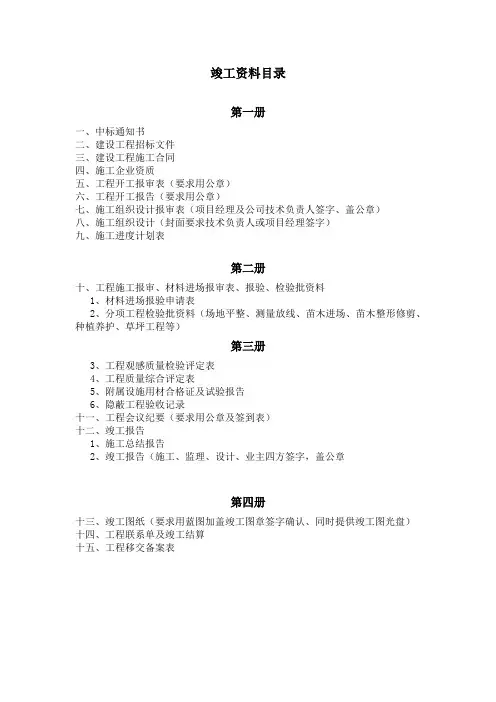 竣工资料目录