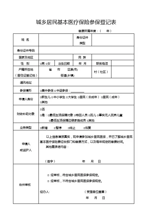 2024城乡居民基本医疗保险参保登记表
