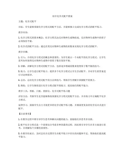 初中化学式配平教案