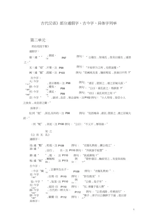 (完整版)古代汉语通假字、古今字、异体字总结