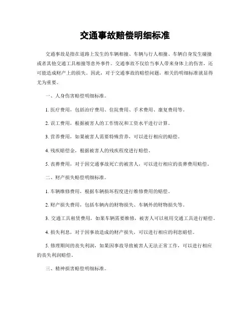 交通事故赔偿明细标准