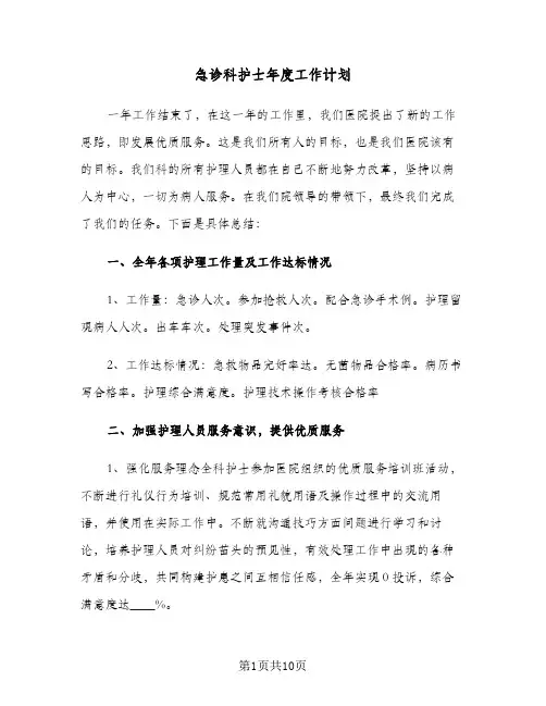急诊科护士年度工作计划（3篇）