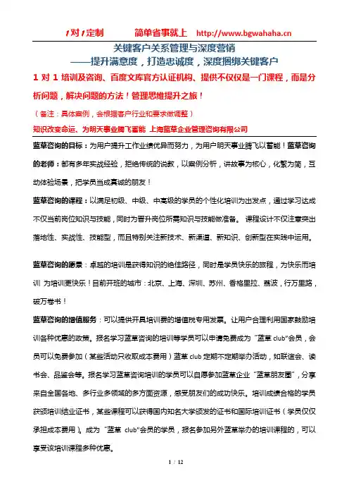《关键客户关系管理与深度营销》