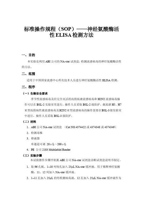 标准操作规程(SOP)——神经氨酸酶活性 ELISA检测方法