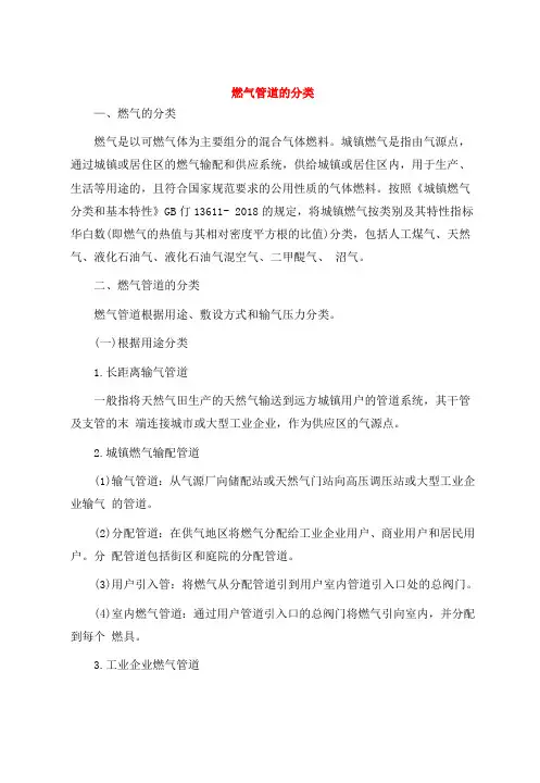 燃气管道的分类