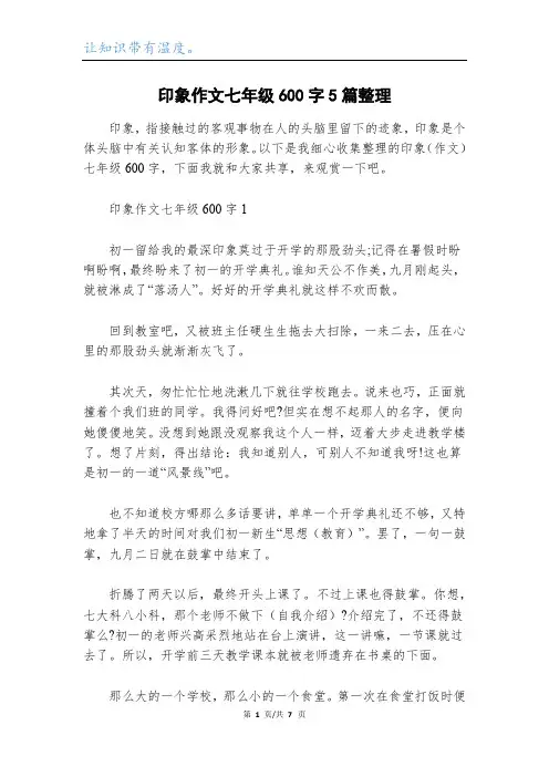 印象作文七年级600字5篇整理
